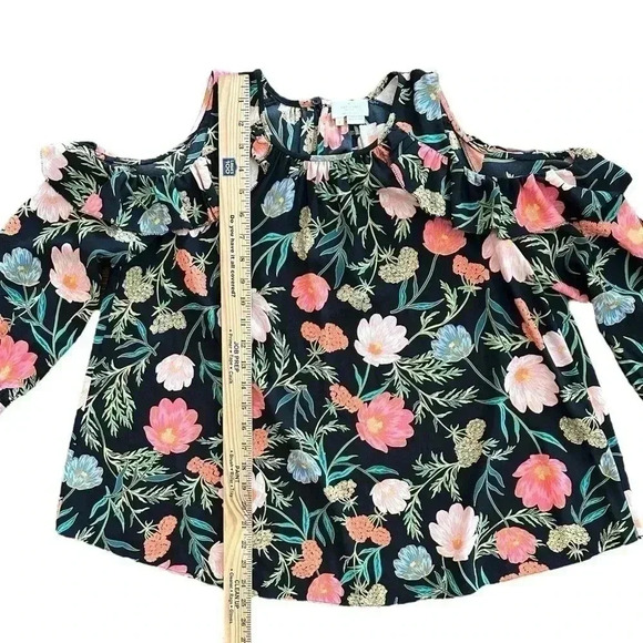 KATE SPADE  New York Black Blossom Print, Cold Shoulder Top Women’s Small - Picture 5 of 6